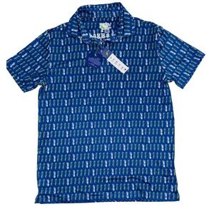 NWT TailorByrd Performance Kids Boys XL/18 Royal Blue Pineapple Polo Shirt